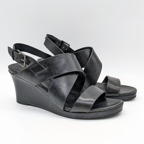 Cole Haan black leather strappy wedge 6.5 - Picture 1 of 11